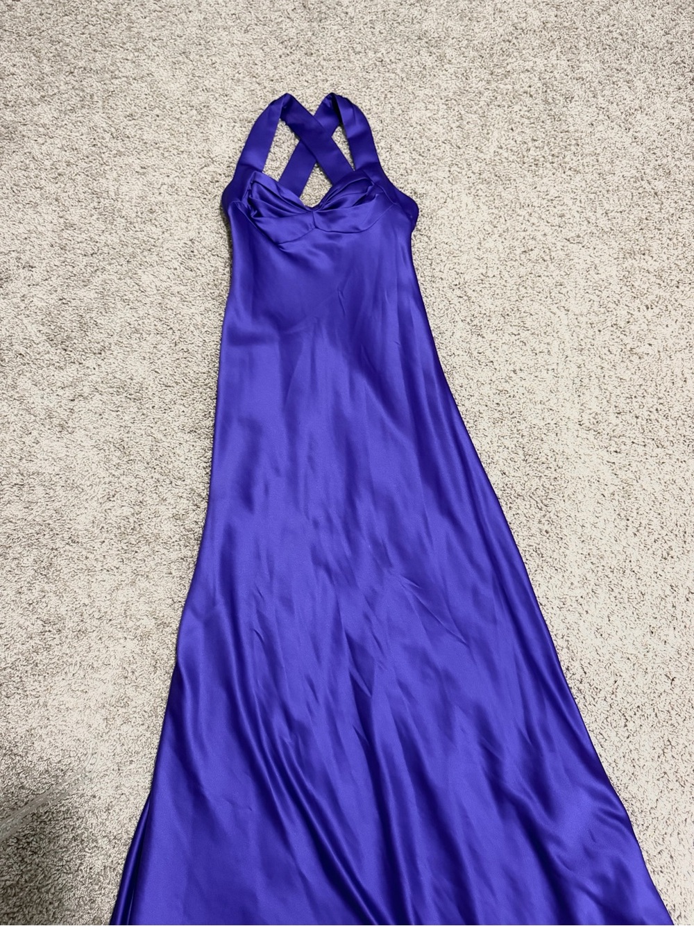 Satin Crisscross Halter Maxi Dress in Royal Purple